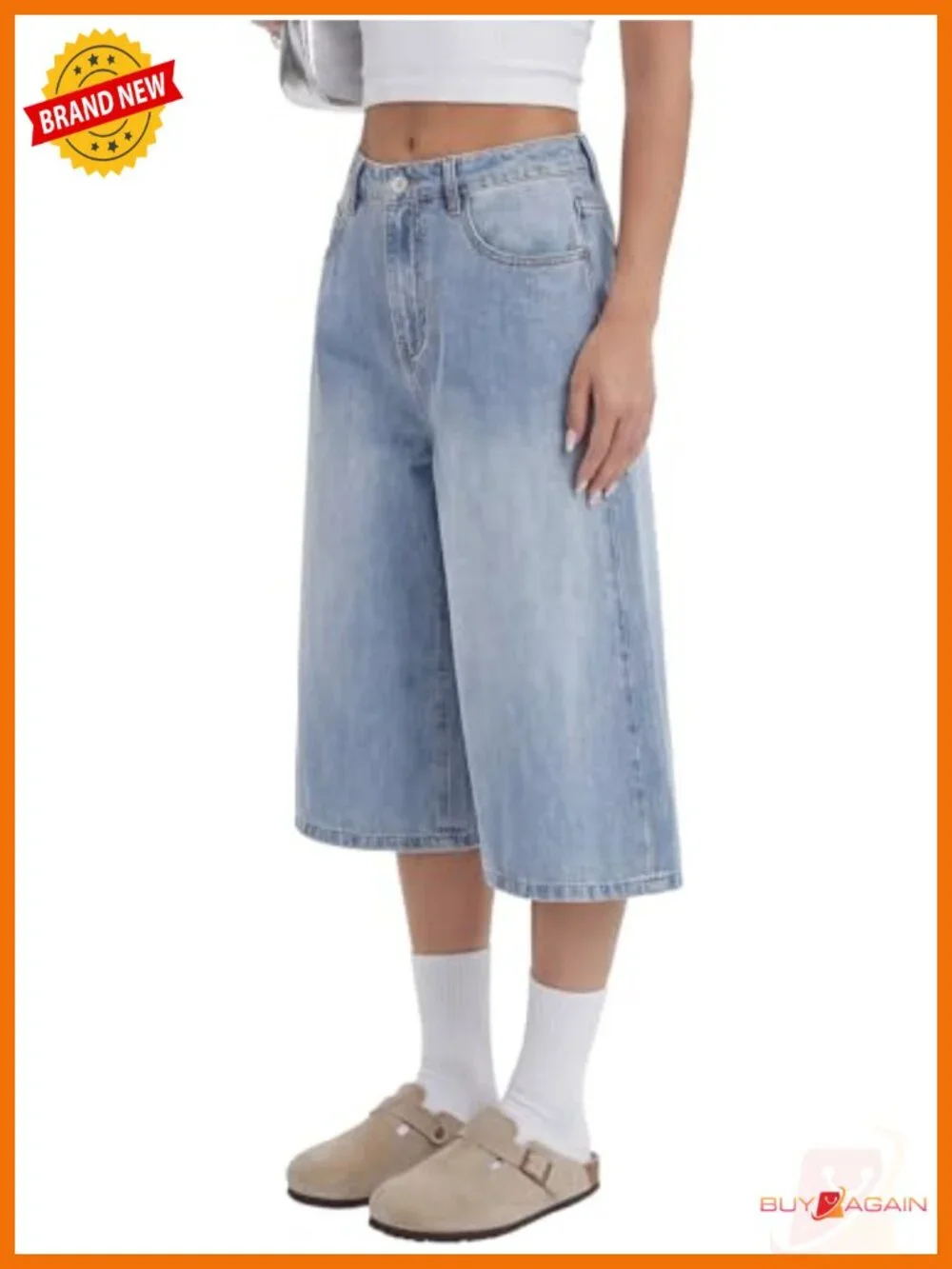Women's Low Rise Wide Leg Baggy Denim Bermuda Shorts with Pockets